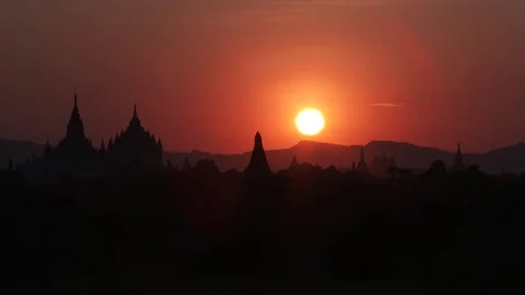 Ancient Bagan Temples at sunset, Myanmar Stock Footage 74100637