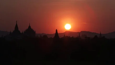 Ancient Bagan Temples at sunset, Myanmar Stock Footage 74100693