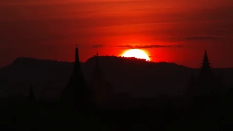 Ancient Bagan Temples at sunset, Myanmar Stock Footage 74100838