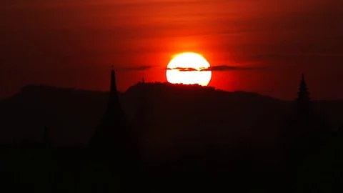 Ancient Bagan Temples at sunset, Myanmar Stock Footage 74100963