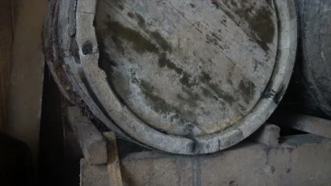 Ancient barrels of wine stood for several decades Video stock 94246596