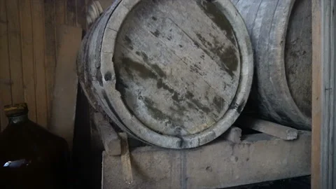 Ancient barrels of wine stood for several decades Stock Footage 94246832