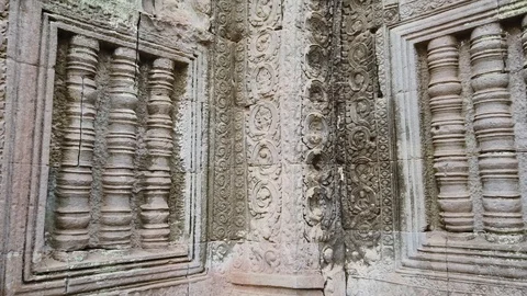 Ancient bas-reliefs in the temple of TA Prohm. Stock Footage 106235285