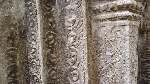 Ancient bas-reliefs in the temple of TA Prohm. Stock Footage 106235572