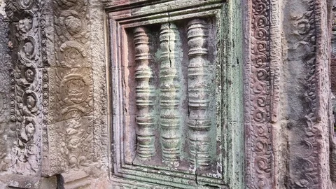 Ancient bas-reliefs in the temple of TA Prohm. Stock Footage 106239266