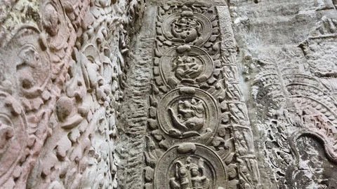 Ancient bas-reliefs in the temple of TA Prohm. Stock Footage 106240005