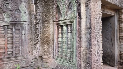 Ancient bas-reliefs in the temple of TA Prohm. Stock Footage 106240245