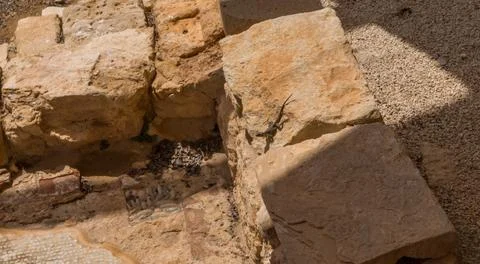 Ancient bath complex ruins at the Apollo Hylates Sanctuary in Cyprus, featuri Stock Photos