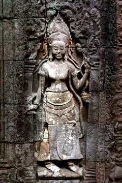 Ancient Bayon temple complex in the center of Angkor Thom in Cambodia. Foto stock