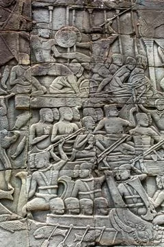 Ancient Bayon temple complex in the center of Angkor Thom in Cambodia. Stock-Fotos