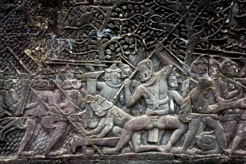 Ancient Bayon temple complex in the center of Angkor Thom in Cambodia. Foto stock