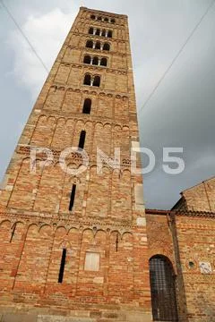 Ancient bell tower of Pomposa Abbey an historical building in Italy Stock Photos