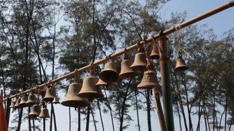 Ancient Bells on a temple 스톡 동영상 86243172