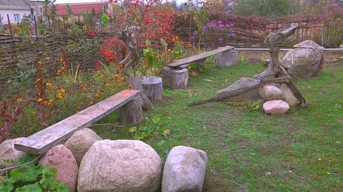 Ancient Bench in the Yard Stock Footage 72434368