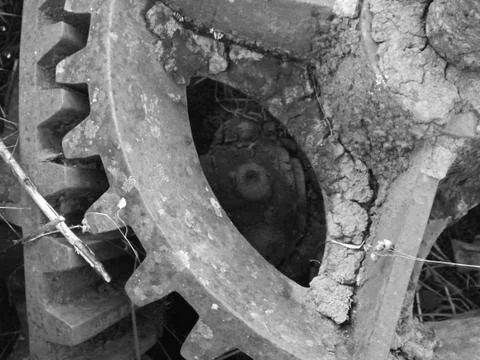 Ancient bevel drive engineered cogs to drive a water well mechanism Stock Photos