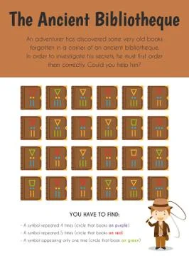 The Ancient Biblioteque Educational Sheet. Primary module for Attention and P イラスト素材