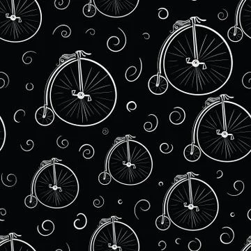 Ancient bicycle black seamless texture Stock Illustration