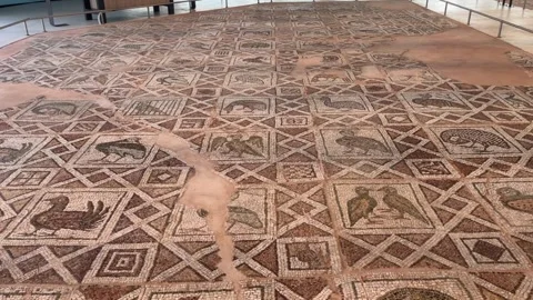 Ancient Bird Mosaic Floor in the Small Basilica of Plovdiv, Bulgaria Stock Footage 300796051