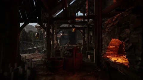Ancient blacksmith's workshop in the village. Background of a forge. Stock Footage 226984521