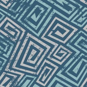 Ancient blue spiral seamless pattern with grunge effect Stock Illustration