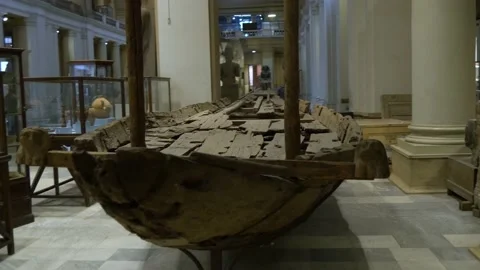 Ancient Boat Inside The Egyptian Museum In Cairo, Egypt Stock Footage 157996860