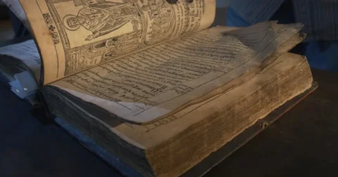 Ancient Book Pages Closeup, Script, Pictures, Nestor The Chronicler's Book "The Stock Footage 52342591