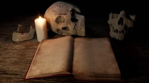 Ancient Book Surrounded By Human Skulls 動画素材 168288880