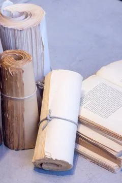 Ancient books and scrolls Foto stock