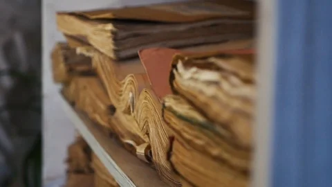 Ancient books on the shelf Stock Footage 102306452
