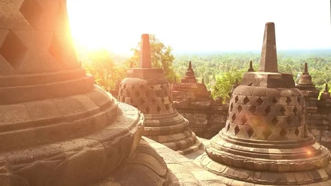 Ancient Borobudur Buddhist temple. Java Indonesia Stock Footage 74396916