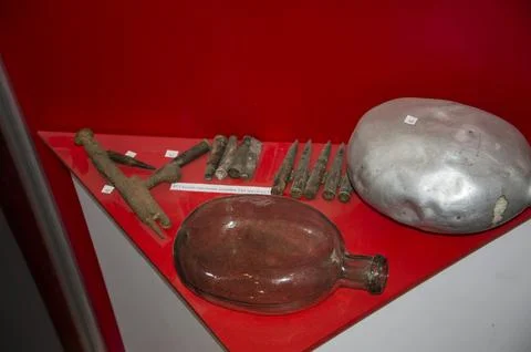 Ancient bottle and other objects in the museum of Voskresensk Stock Photos
