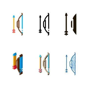 Ancient bow and arrow tool icon thin line designs vector Stock Illustration