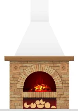 Ancient brick hearth with fire Stock Illustration