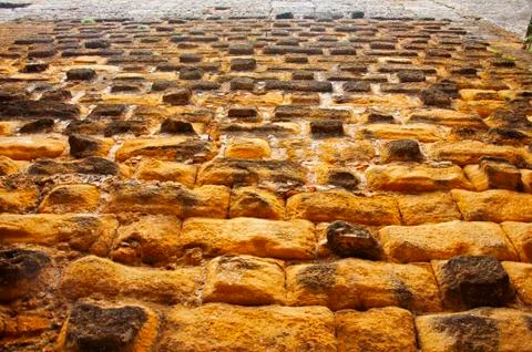 Ancient brick wall, view from the ground Stock Photos