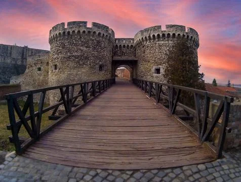 The Ancient Bridge and The Gate, panoramic view Stock Photos