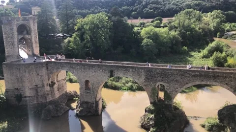 An ancient bridge of Besalu Stock Footage 218114664