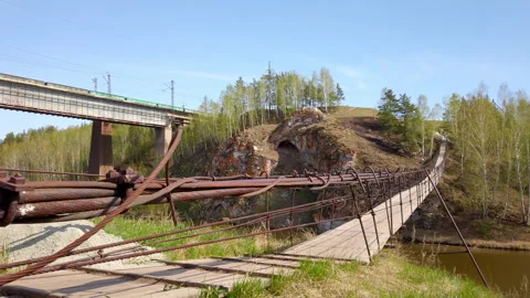 Ancient Bridge Crossing Small River Stock Footage 275550265