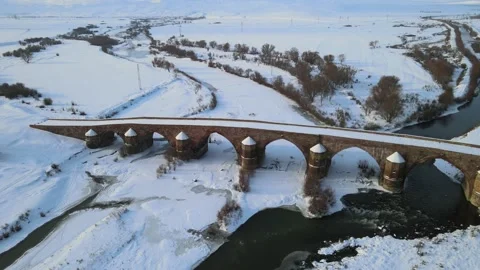 Ancient bridge Erzurum Turkey Video stock 196988028