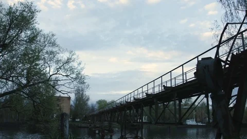 Ancient Bridge River. Nature and Pripyat River. the Bridge Needs Repair. 스톡 동영상 71698948