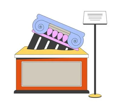 Ancient broken column exhibit 2D linear cartoon object Stock Illustration