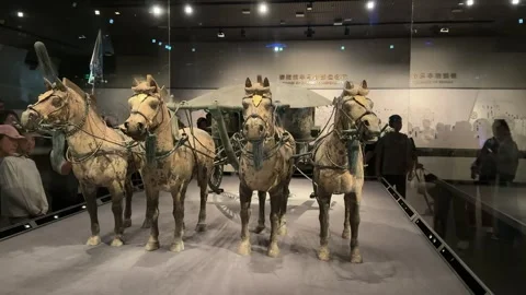 Ancient Bronze Chariot Exhibit on Display at Terracotta Warriors Museum, Xi'an Stock Footage 337093465