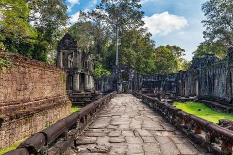 Ancient buddhist khmer temple in angkor wat complex Stock Photos