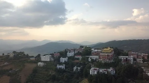 Ancient buddhist monastery in Himalayas Nepal from air Stock Footage 119297963