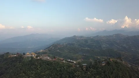 Ancient buddhist monastery in Himalayas Nepal from air Stock Footage 119299367