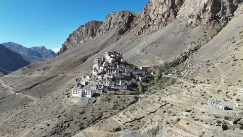 Ancient Buddhist Monastery at Key in the Indian Himalayas Stock Footage 329332069