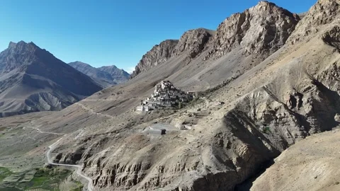 Ancient Buddhist Monastery at Key in the Indian Himalayas Stock Footage 329332072