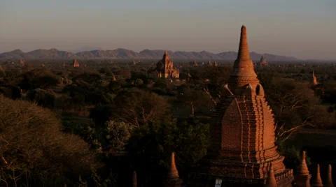 Ancient Buddhist Temple Ruins at Sunset Stock Footage 36419650