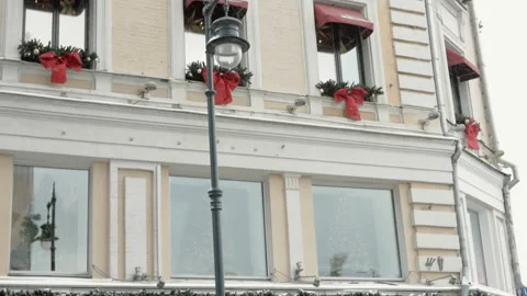 Ancient building with Christmas decorations Stock Footage 101177418