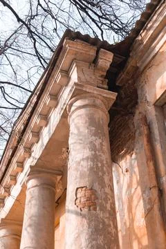 Ancient building with columns in terrible condition in Russia Stock Photos
