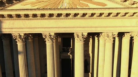 Ancient building with huge columns and golden roof elements Stock Footage 111283579